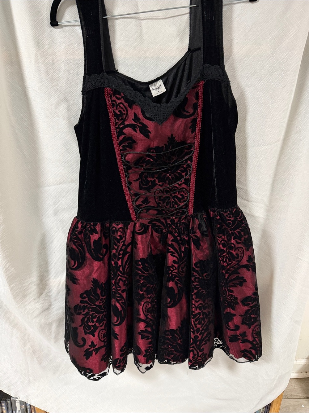Spirit Burgundy and Black Velvet Floral Fit-and-Flare Dress